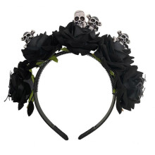 (Black) Colorful Faux Flower Shape Headbands Party Hair Hoops with Mini Skull Headbands for Women Halloween Party Supplies White