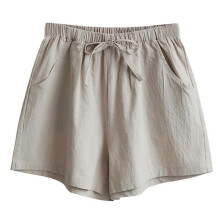 (M, Khaki) Women Drawstring Elastic High Waist Shorts Solid Wide Leg Pockets Short Pants White XL
