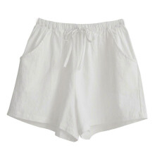 (XL, White) Women Drawstring Elastic High Waist Shorts Solid Wide Leg Pockets Short Pants White XL