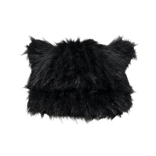 (Black) Thicken Windproof Beanies Cute Cat Ear Shape Hat for Women Teens Keep Ear Warm Hat Cold Weather Thicken Beanie Hat White