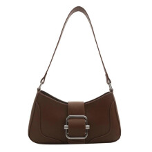 (brown) PU Leather Armpit Bag Korean Style Shopping Dating Bag Simple Shoulder Bag Small Handbag Purse for Women Teenage Girls White