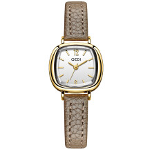 (Golden shell, white face, grey band) A simple and elegant red student watch with a high level of appearance, small, exquisite and high-end ladies' leather strap quartz watch