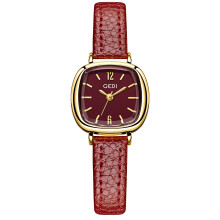(Ankela Red) A simple and elegant red student watch with a high level of appearance, small, exquisite and high-end ladies' leather strap quartz watch