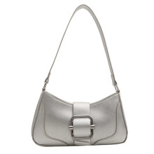 (Silver) PU Leather Armpit Bag Korean Style Shopping Dating Bag Simple Shoulder Bag Small Handbag Purse for Women Teenage Girls White