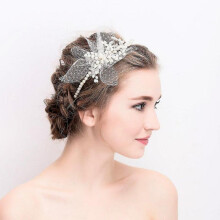Crystal Wedding Headband, Pearl Flower Tiara Bridal Hair Accessories for Party