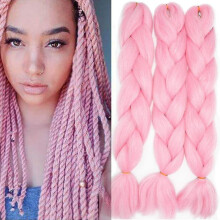 24 Braids Extensions Jumbo Braids Synthetic Hair 3 Bundles Synthetic Crochet Hair Braiding Hair Afro Box Braiding (pink)