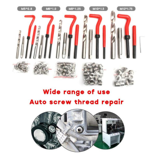 (15PC M12  1.75) Thread Repair Kit M5-M6 M8-M10  Screw Thread Inserts Compatible For Restoring Damaged Threads-Repair Tools Drill Bit 1
