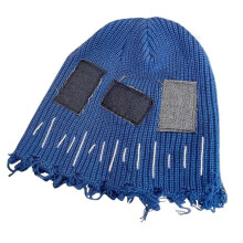 (Blue) Patch Beggar Hat Baggy Slouchy Beanie Hat Knitted Warm hat for Men Women Crochet Knitted Hat Skullies Beanie Winter Warm olive green