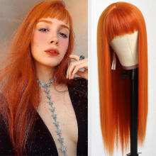 Orange Color Synthetic Hair Replacement Wigs with Bangs Heat Resistant None Lace Wigs for Fashion Women Cosplay Costume