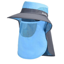 (bicolor blue) Fishing Hats For Men Sun Protection With Netting Hiking Hat with Ponytail Hole Safari Hat with Neck Flap Sun Hat two color purple
