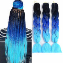 Xdkj Braids Hair Braiding Hair, Synthetic Hair Extensions 24 Inches (60 Cm) 300g / 3pcs, 2 Tone (c9 # Black / Royal Blue / Sky Blue)