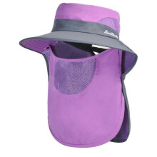 (two color purple) Fishing Hats For Men Sun Protection With Netting Hiking Hat with Ponytail Hole Safari Hat with Neck Flap Sun Hat two color purple