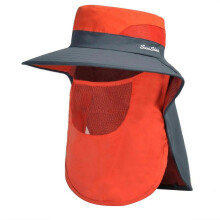 (bicolor orange) Fishing Hats For Men Sun Protection With Netting Hiking Hat with Ponytail Hole Safari Hat with Neck Flap Sun Hat two color purple