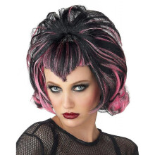 Goth Flip Black Pink Wig for Halloween