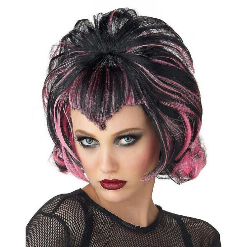 Goth Flip Black Pink Wig for Halloween