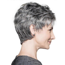 Womens Gradient Grey Short Wavy Curly Wig Boy Cut Pixie Hair Full Wigs