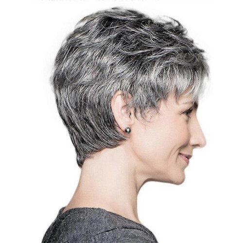 Womens Gradient Grey Short Wavy Curly Wig Boy Cut Pixie Hair Full Wigs