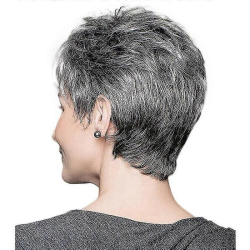 Womens Gradient Grey Short Wavy Curly Wig Boy Cut Pixie Hair Full Wigs 1
