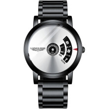 (Black shell, white surface, steel band style) Ultra-thin men's watch with a fashionable large dial quartz wristwatch