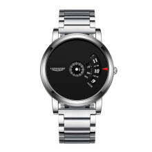 (Silver shell, black face and steel band style) Ultra-thin men's watch with a fashionable large dial quartz wristwatch