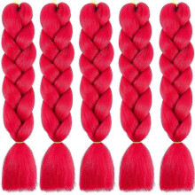 Jumbo Braiding Hair Extensions Braids Extensions 5 Bundles Synthetic Hair Synthetic Crochet Hair Box Braiding (red)