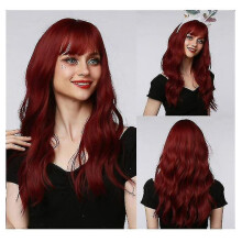 Wigs for Women,red Wigs with Bangs Long Wavy Wig Curly Wig for Women H