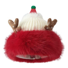 (off white) Cute Christmas Beanie Hat for Women Girls Soft Knitted Cap with Antler Festival Costume Noel Hat Winter Warm Plush Hat red 1