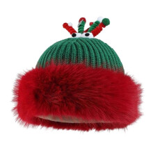 (Green 1) Cute Christmas Beanie Hat for Women Girls Soft Knitted Cap with Antler Festival Costume Noel Hat Winter Warm Plush Hat red 1