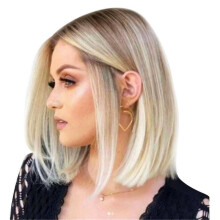 Women Natural Short Straight Ombre Wig Blonde Gold Bob Hair Cosplay Wigs