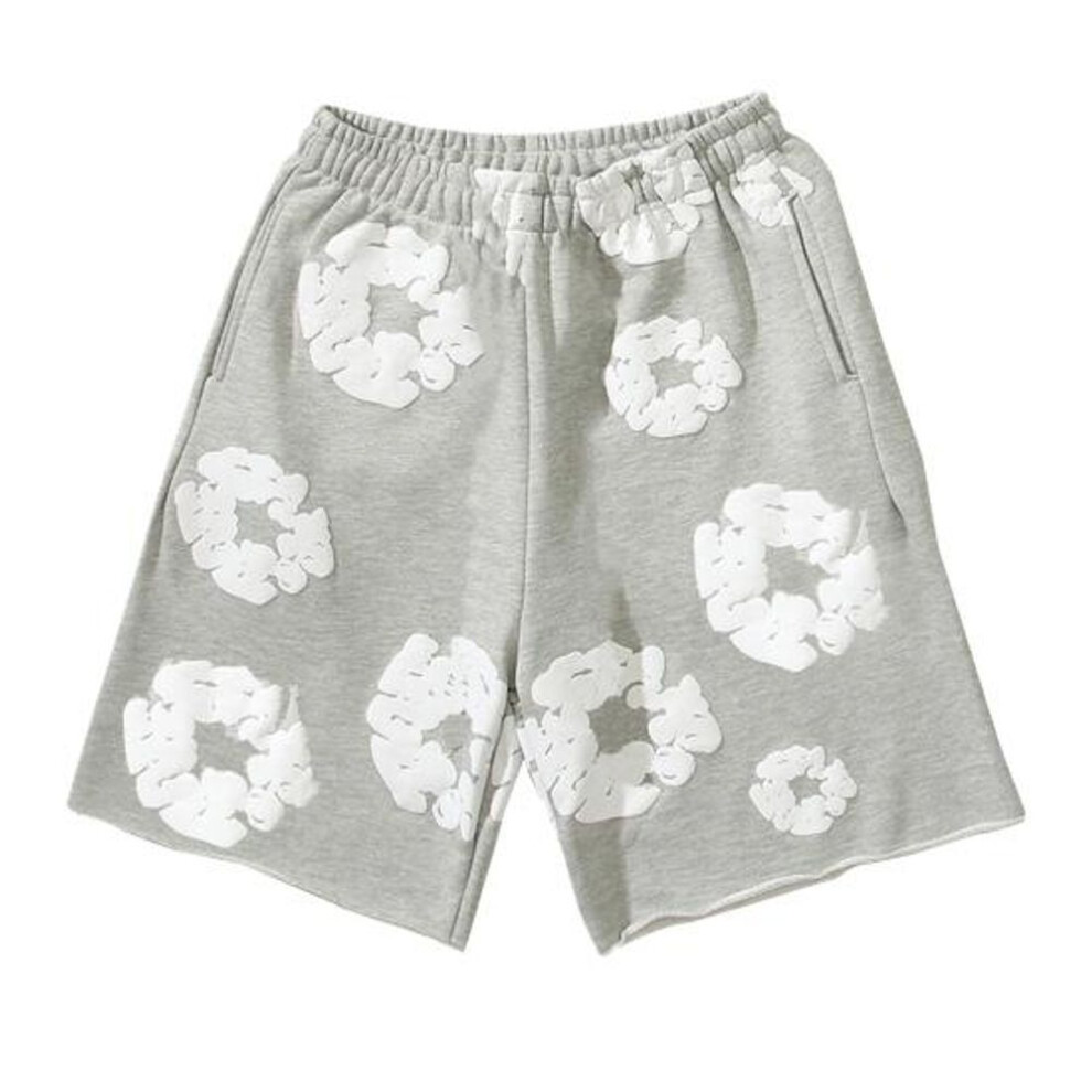 (grey, S) Summer Men Shorts Flower Print Drawstring Elastic Waist Loose Pockets Pleated Vacation Beach Sport Casual Homewear Short Pants-image-OPC-PKGVC8Q-NEW