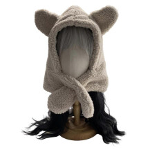 (Beige) Oversized Hat Scarf Photo Props New Year Halloween Gift for Adults Kids Cute Ears Y2K Halloween Headwear White
