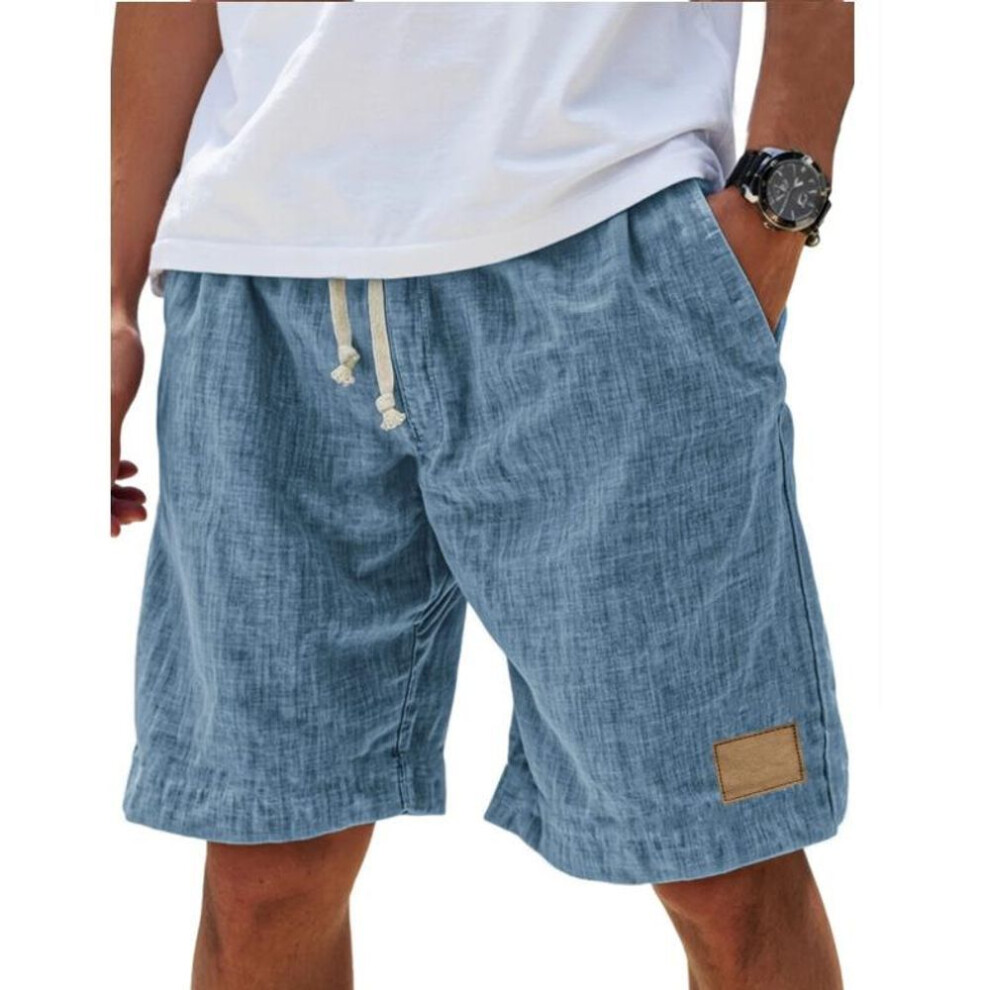 (blue, 3XL) Men's Casual Linen Drawstring Shorts, Lightweight Summer Breathable Comfortable Elastic Waist, Multiple Colors-image-OPC-PKGVG8K-NEW