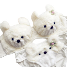 Plush Bra Panty Set Funny Bear Bra Panties Set Lovely-White L