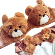 Plush Bra Panty Set Funny Bear Bra Panties Set Lovely-brown M