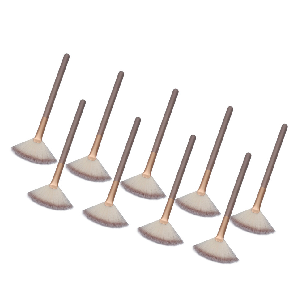 Set of 9 Champagne Facial Fan Brushes with Soft Bristles