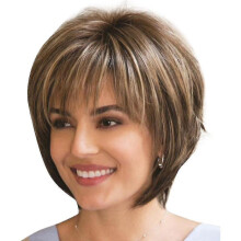 Women Short Straight Wig Hair Bob Synthetic Wigs with Bangs Fringe
