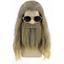 Fat Thor Wig with Beard Mens Long Curly Ash Blonde Wig Halloween Costume Wigs