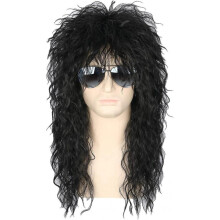 70s 80s Halloween Costumes Rocking Dude Wig Punk Metal Rocker Disco Mullet Wig Black Curly