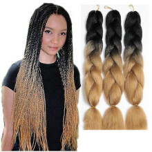 Pre-stretched Braiding Hair 3pcs / Lot 100g / Pc Giant Braid Hair Extension Fiber for Crochet Twist Braiding Hair, B30 # Black / Light Brown