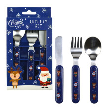 Kids Small Christmas Cutlery Set Santa Reindeer Cute Knife Fork Spoon