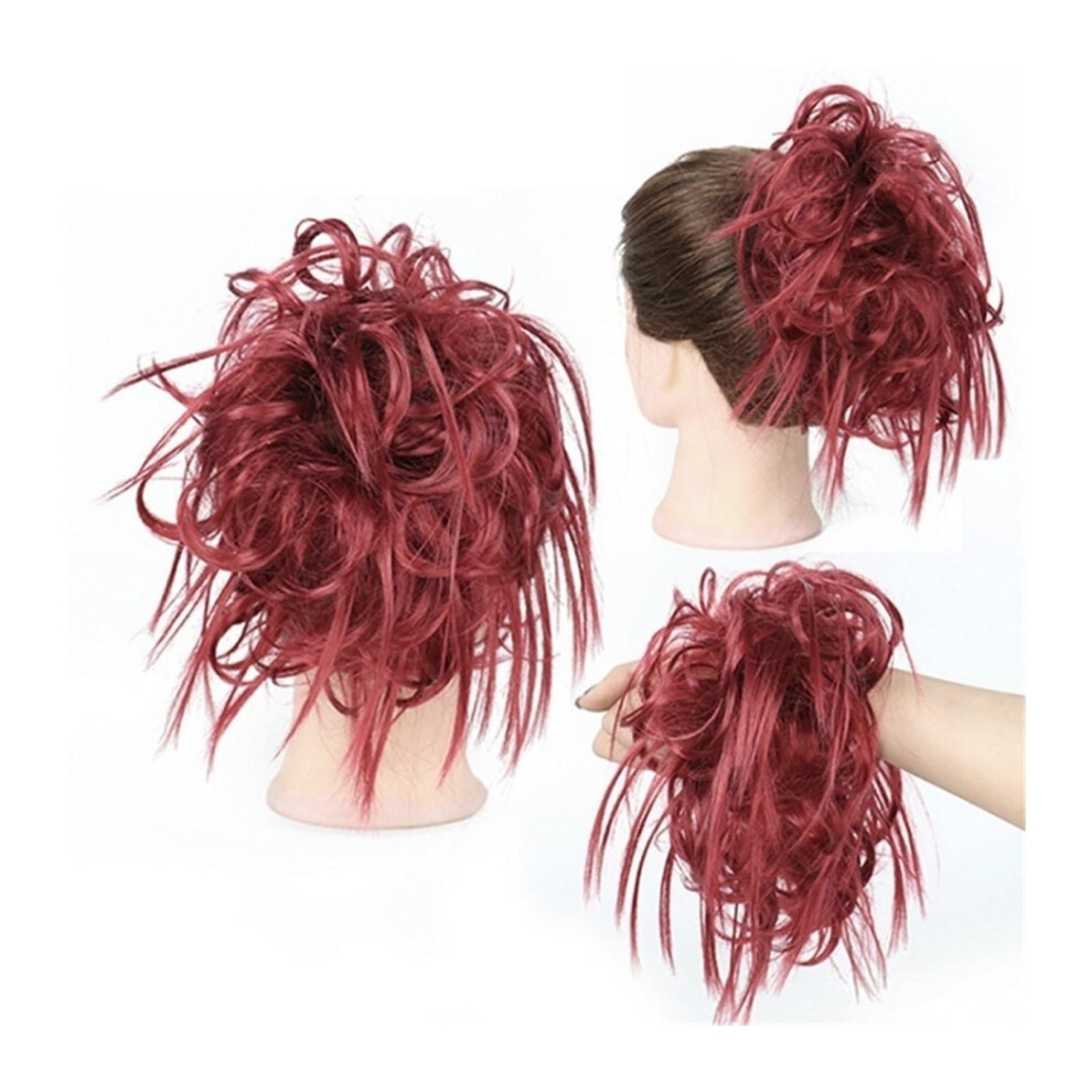 Unisex Hair Bun Extensions Tousled Updo Messy Bun Hair Piece Straight Curly Mix Ponytail Elastic Band Scrunchies Color Q17 Bu