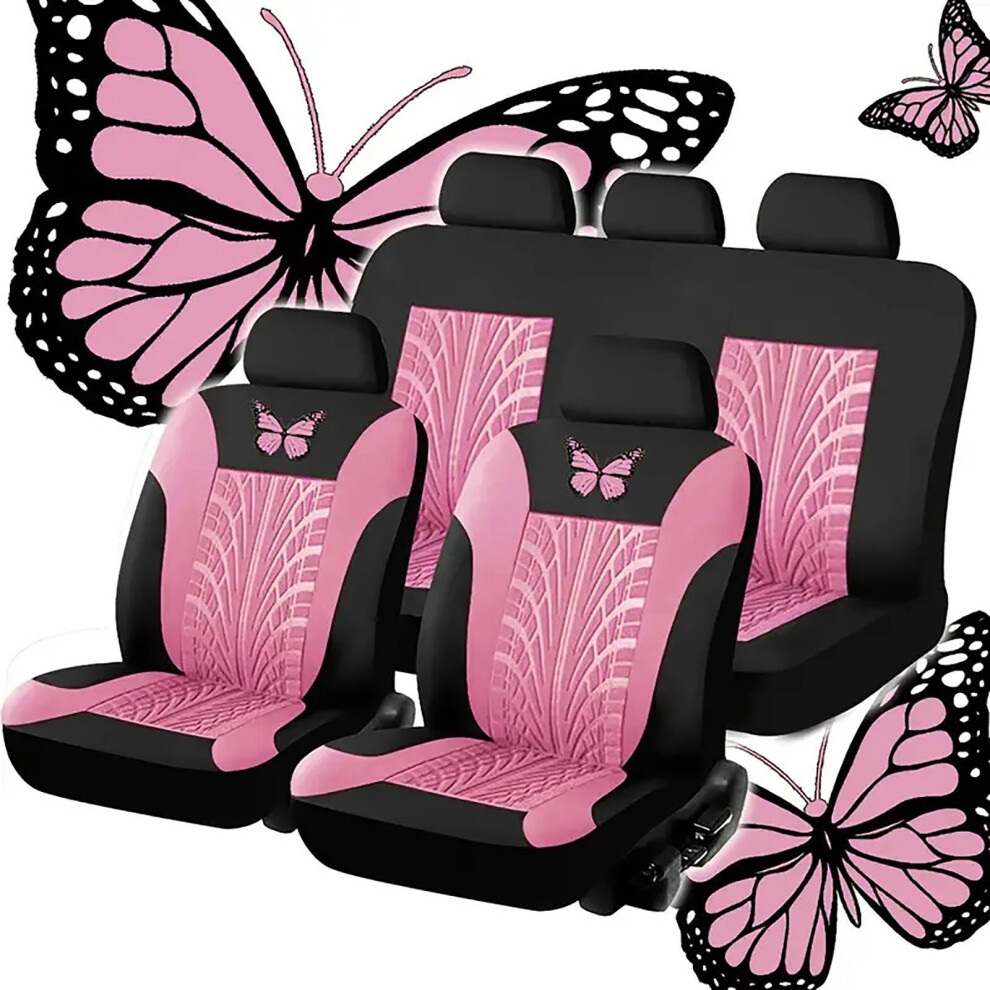 (Pink) Full Set Of Car Seat Covers-Universal Embroidered Car Seat Cover Set Pink 4224018631407