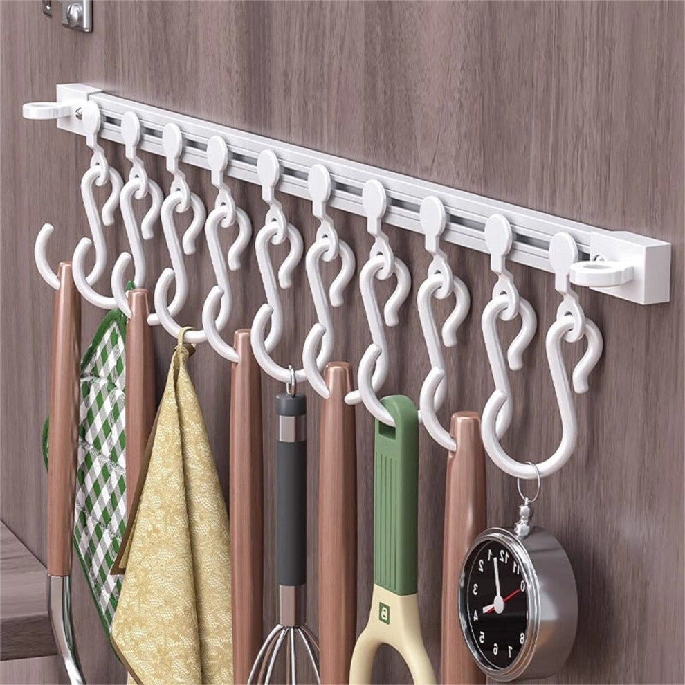 (White) Sliding Track Hook Behind Cabinet Door S Hook Kitchen No Drilling Adhesive Hook Artifact Shovel Wall Mounted Storage Rack-image-OPC-PKGWB5K-NEW
