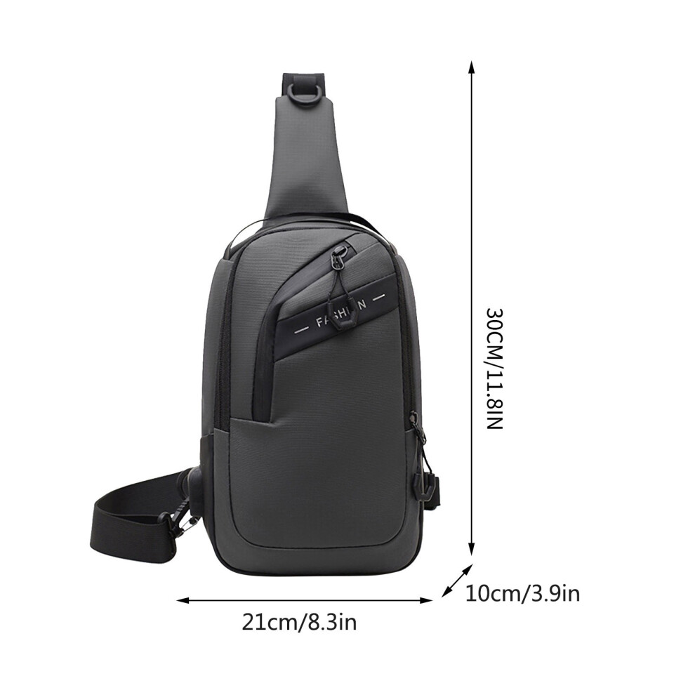 (Gray) Men's Chest Bag Casual Shoulder Crossbody Bag USB Charging Port Large Capacity Backpack Chest Bag-image-OPC-PKGWC5Y-NEW