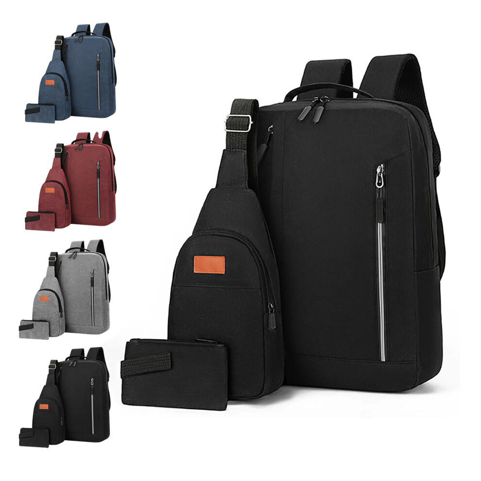 (Black) New Three Piece Backpack USB Charging Business Computer Bag Men's Multi Functional Student Large Capacity Book Bag-image-OPC-PKGWCQZ-NEW