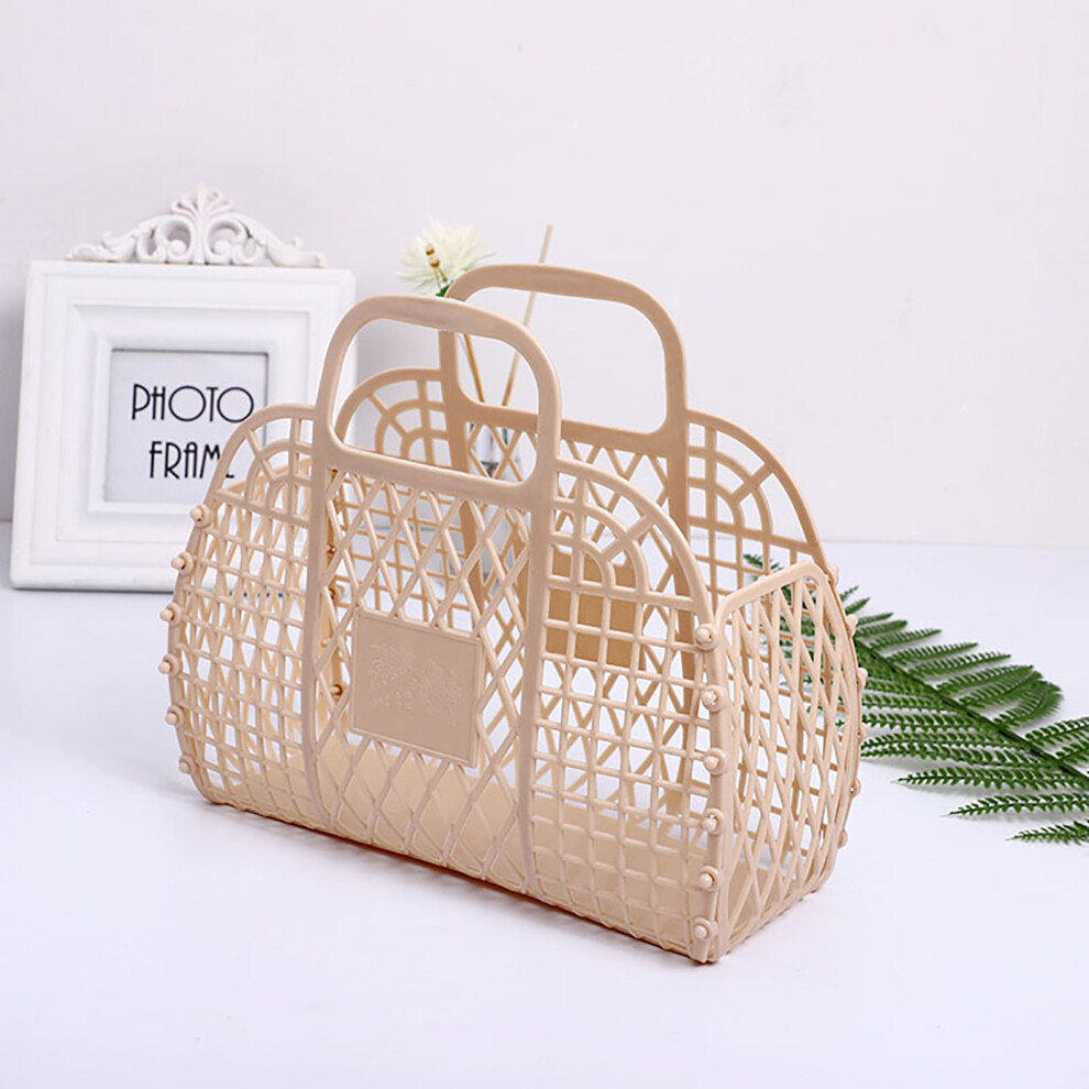 (Yellow) Bathroom Hollowed Out Wash Storage Basket Bath Basket Plastic Bath Basket Foldable Mesh Hand Basket Bath Basket (24x21x9.5cm)-image-OPC-PKGWFFX-NEW