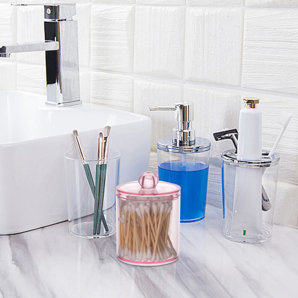 (Pink) Dispenser For Cotton Ball Cotton Swab Cotton Round Pads Floss - 10OZ Clear Plastic Jar Set For Bathroom Canister Storage Organization-image-OPC-PKGWGWG-NEW