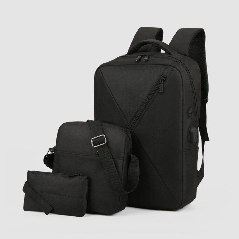 (Black) Backpack Three Piece Set, Large Capacity USB Student Backpack, Suitable For School And Outdoor Travel, Computer Bag For Men And Women With Lar-image-OPC-PKGWJZ9-NEW