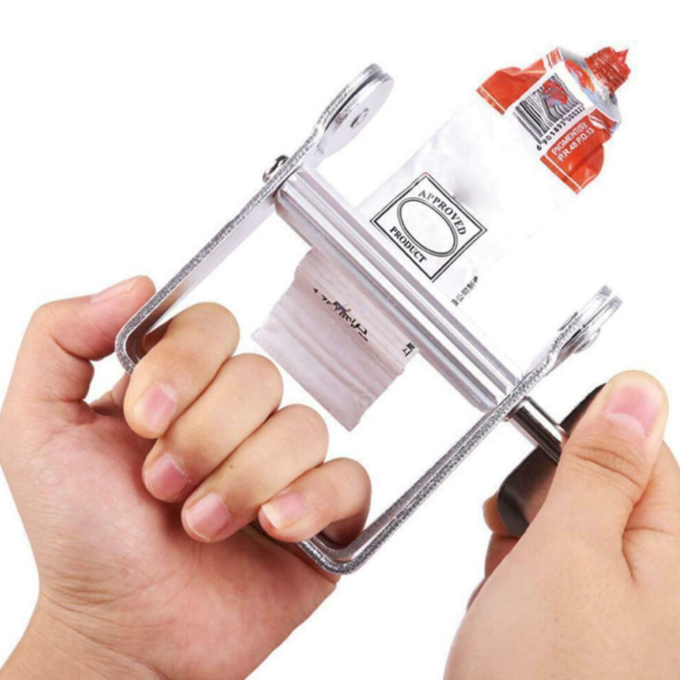 (Silver) Toothpaste Squeezer Tool Dispenser Metal Paint Tube Wringer Hand Roller