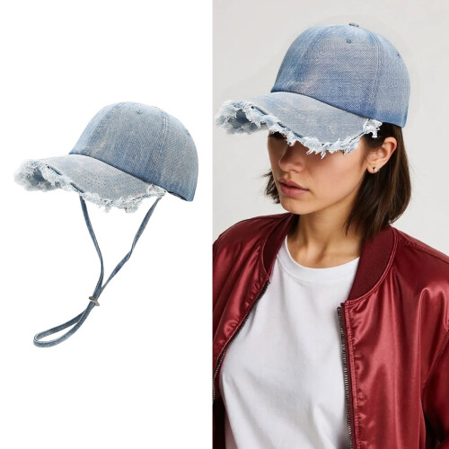 Stylish Long Furry Brims Baseball Caps Distressed-Deep Blue 2